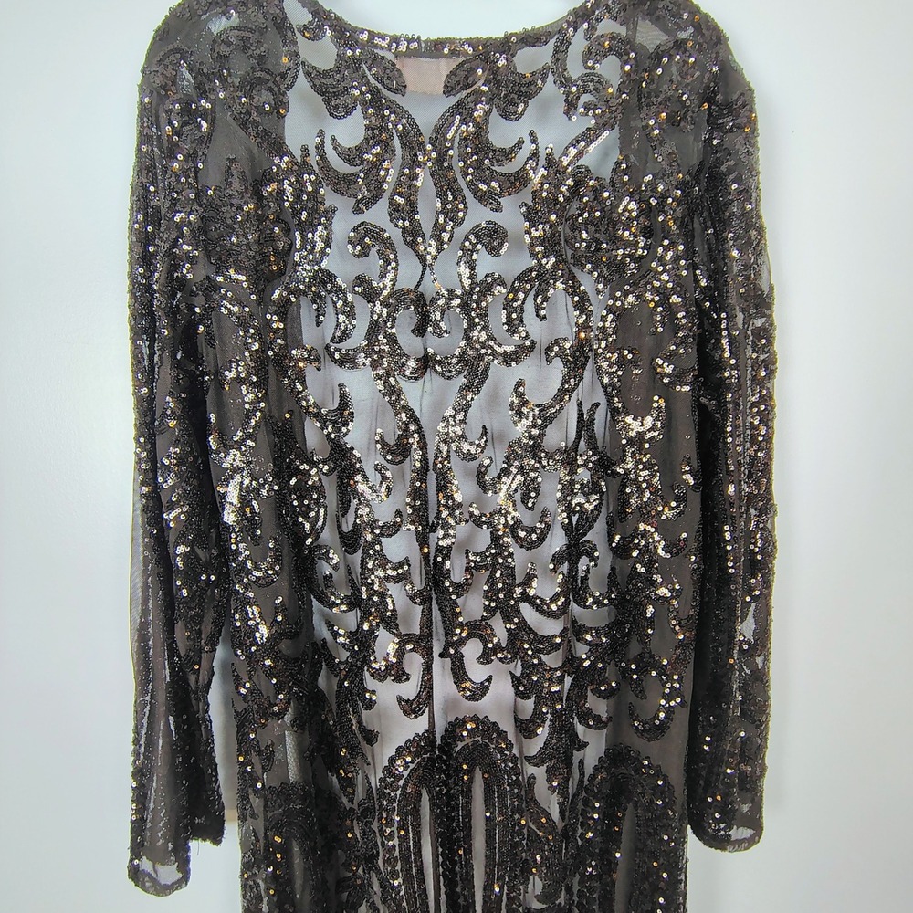 Southern Fried Chics XL Black Sequin Mesh Duster Cardigan Victorian gothic - Picture 13 of 14